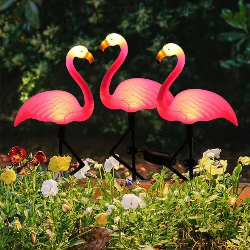 Flamingo Rosa solarlampa – Magisk trädgård på natten 
