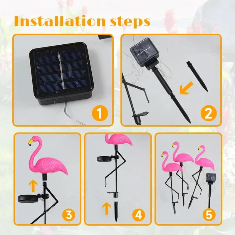 Flamingo Rosa solarlampa – Magisk trädgård på natten 